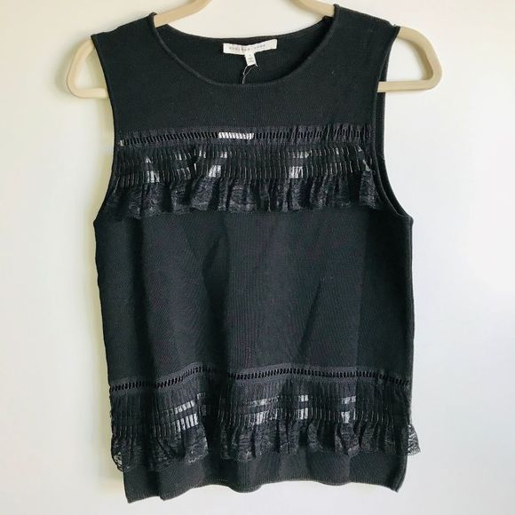 Endless Rose Black ‎ Ruffle Lace Knit Sleeveless Top Medium - Picture 1 of 4